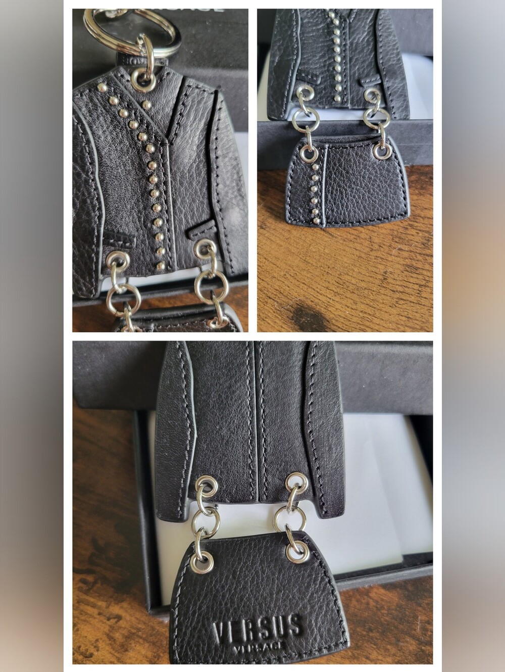 VERSUS VERSACE Studded Leather Biker Jacket & Mini Skirt Keychain Bag Charm